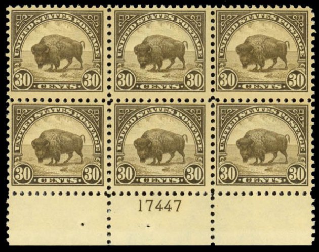 US Stamps Prices Scott Cat. #569: 30c 1923 American Buffalo Perf 11. Daniel Kelleher Auctions, Jan 2015, Sale 663, Lot 1906