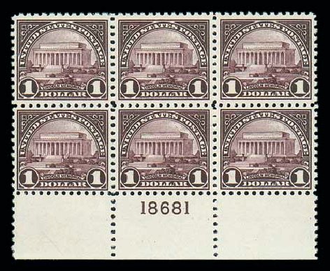 Values of US Stamps Scott #571 - US$1.00 1923 Lincoln Memorial Perf 11. Matthew Bennett International, Jun 2007, Sale 319, Lot 1517
