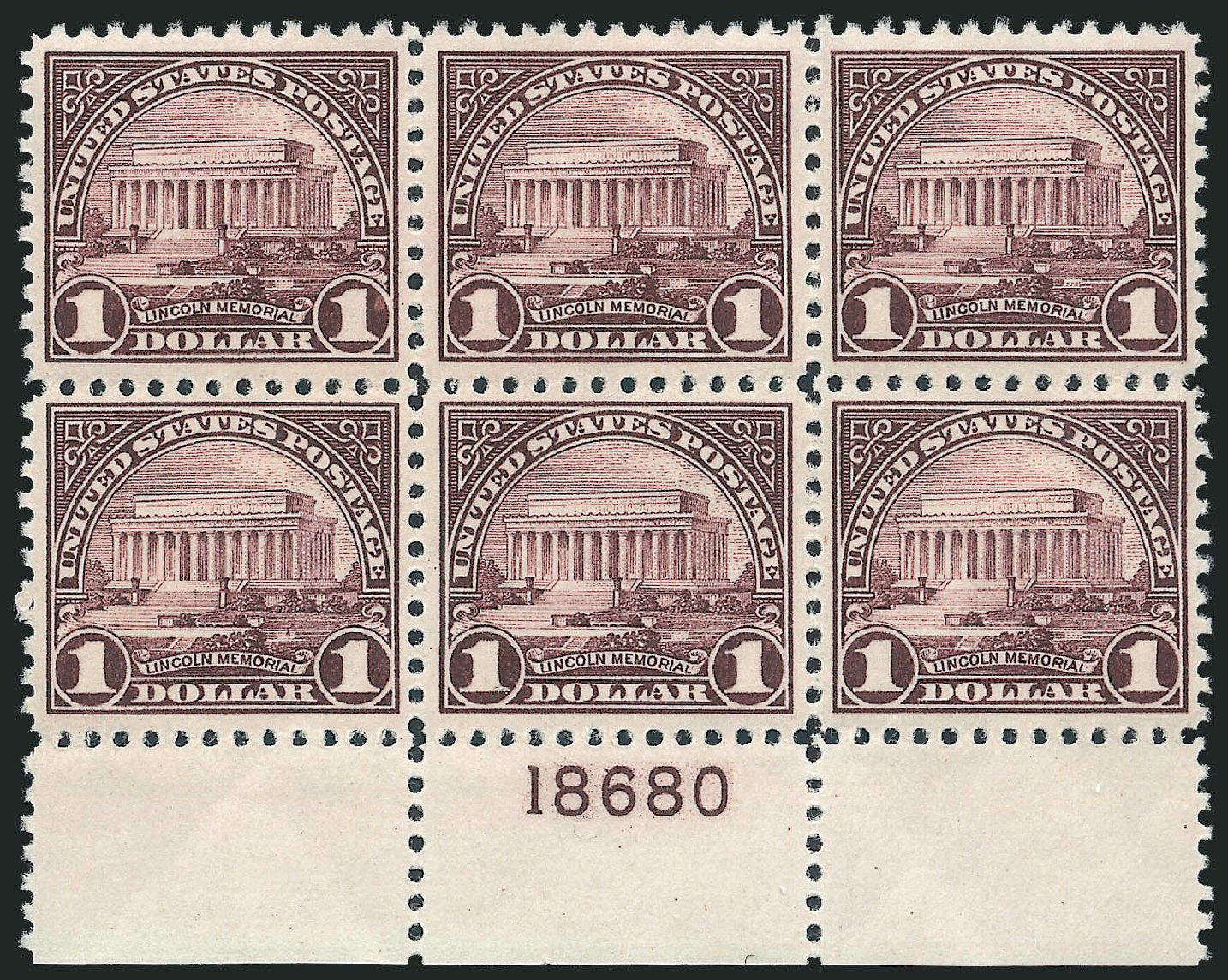 US Stamps Prices Scott 571 - US$1.00 1923 Lincoln Memorial Perf 11. Robert Siegel Auction Galleries, Mar 2011, Sale 1007, Lot 2847