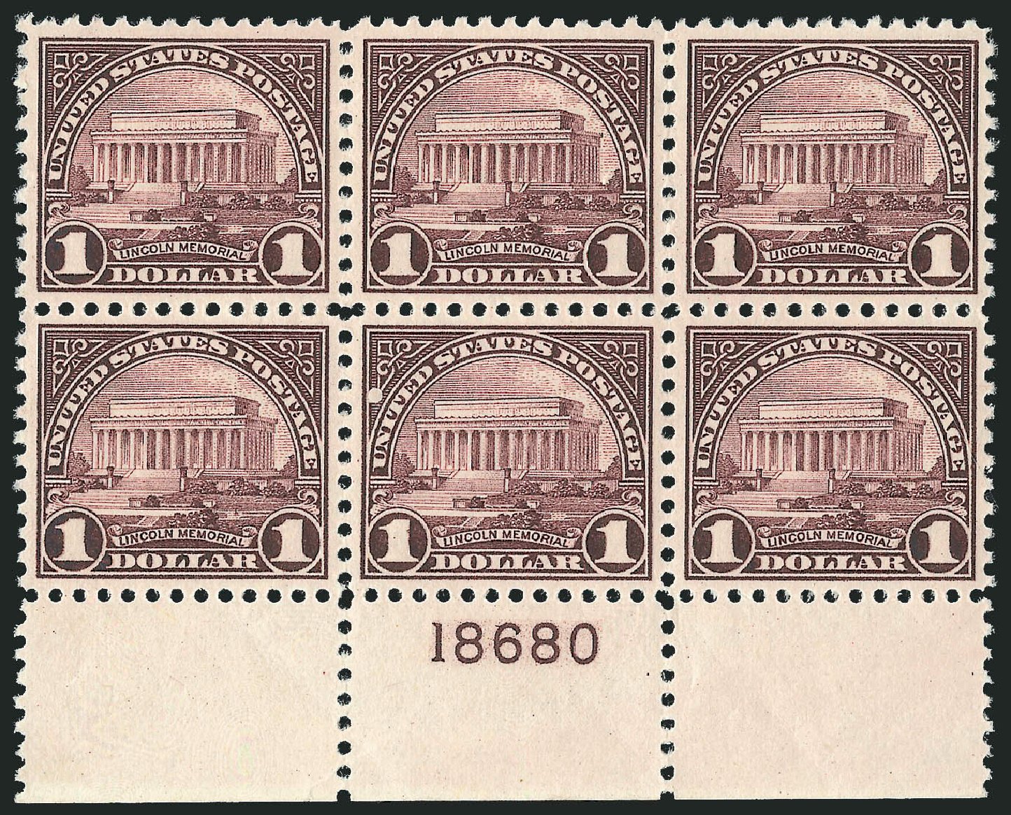 US Stamps Values Scott Cat. #571 - US$1.00 1923 Lincoln Memorial Perf 11. Robert Siegel Auction Galleries, Apr 2014, Sale 1068, Lot 317