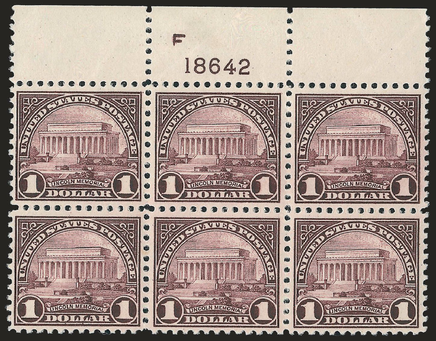 Value of US Stamp Scott Catalog 571 - US$1.00 1923 Lincoln Memorial Perf 11. Robert Siegel Auction Galleries, Sep 2009, Sale 976, Lot 2157