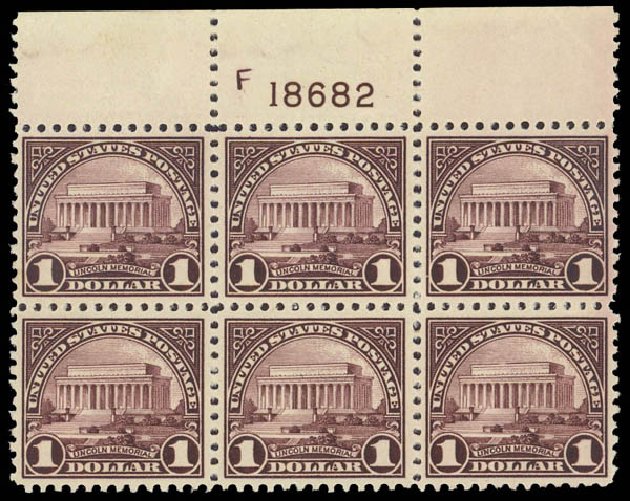 Costs of US Stamp Scott Cat. # 571 - 1923 US$1.00 Lincoln Memorial Perf 11. Daniel Kelleher Auctions, Jan 2012, Sale 628, Lot 568