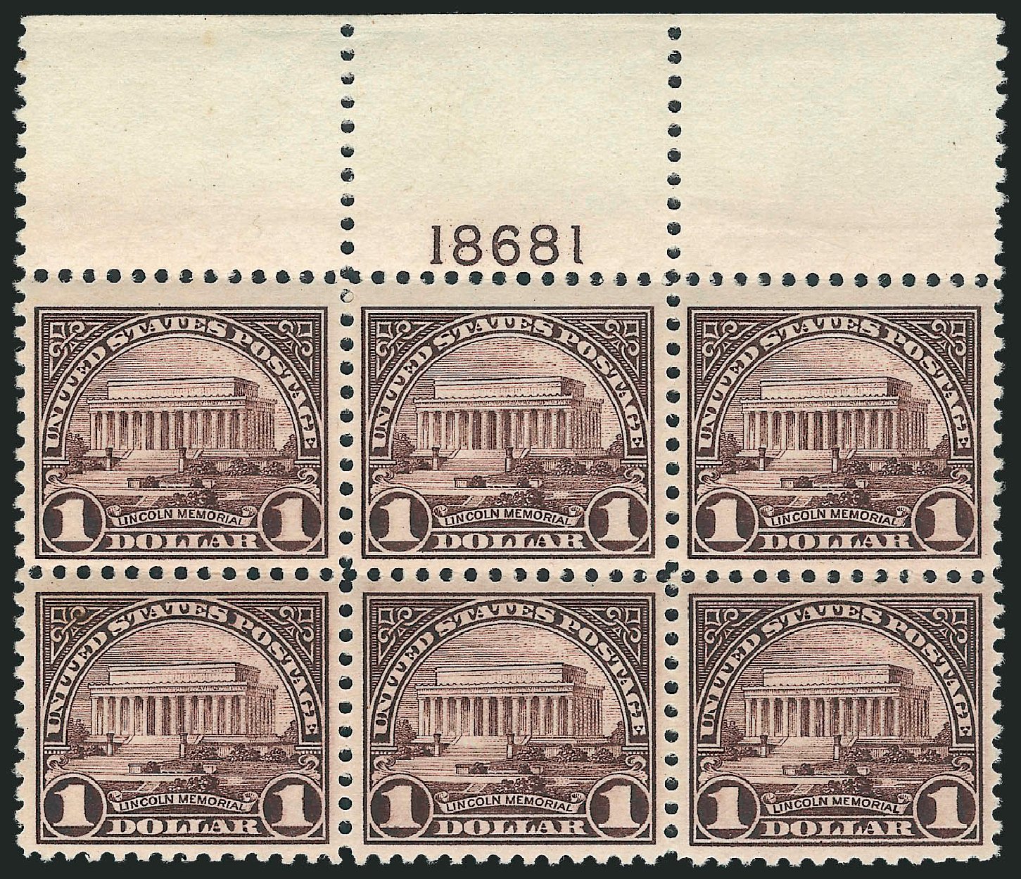 US Stamps Prices Scott Catalog # 571 - US$1.00 1923 Lincoln Memorial Perf 11. Robert Siegel Auction Galleries, Mar 2011, Sale 1007, Lot 2848