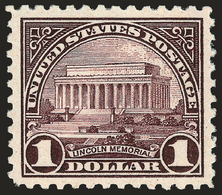 US Stamp Prices Scott 571: 1923 US$1.00 Lincoln Memorial Perf 11. Robert Siegel Auction Galleries, Sep 2008, Sale 962, Lot 2858