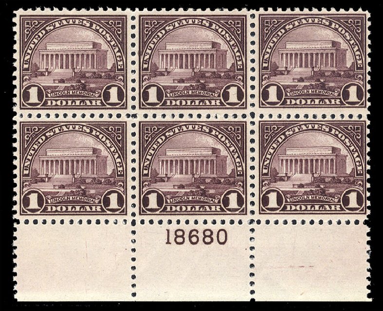 Values of US Stamps Scott Cat. #571 - US$1.00 1923 Lincoln Memorial Perf 11. Cherrystone Auctions, Jul 2010, Sale 201007, Lot 79