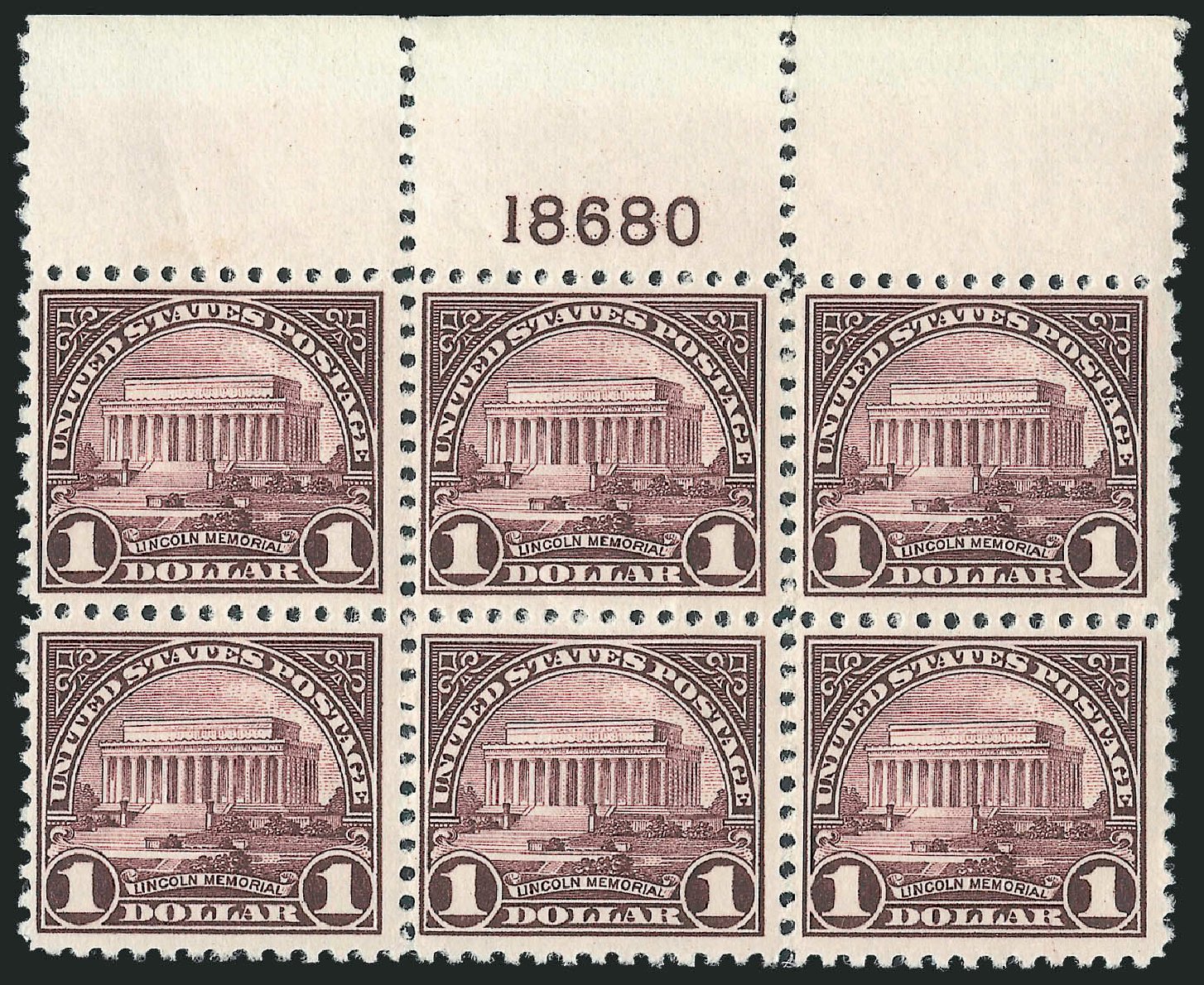 Prices of US Stamp Scott Catalog 571: 1923 US$1.00 Lincoln Memorial Perf 11. Robert Siegel Auction Galleries, Mar 2011, Sale 1007, Lot 2849