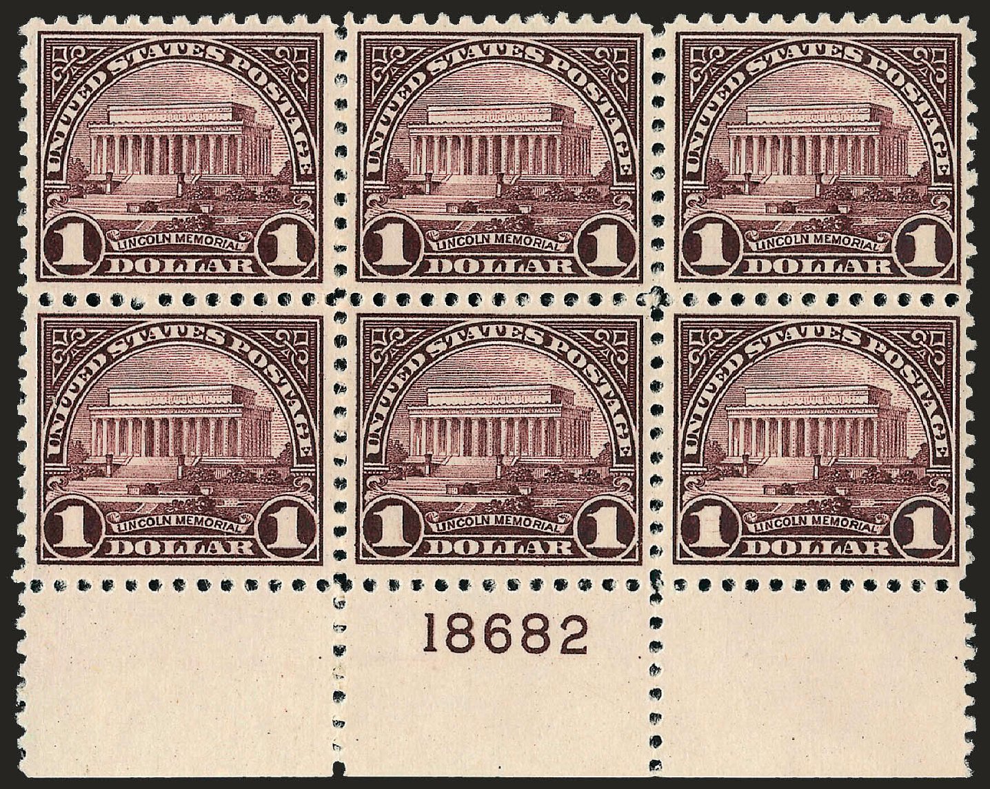 Prices of US Stamp Scott Catalog 571: US$1.00 1923 Lincoln Memorial Perf 11. Robert Siegel Auction Galleries, Sep 2008, Sale 962, Lot 2859