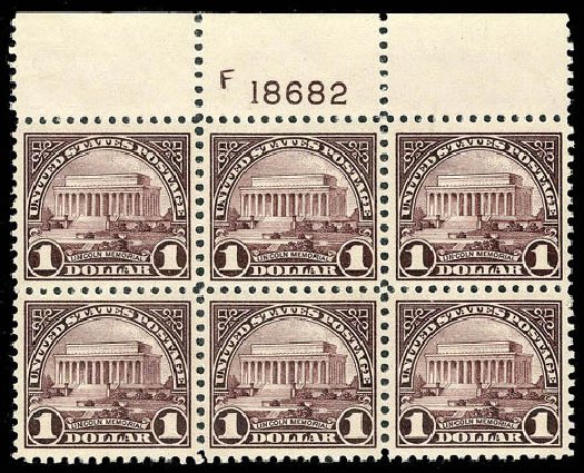 US Stamp Values Scott Catalog #571: US$1.00 1923 Lincoln Memorial Perf 11. Matthew Bennett International, Apr 2008, Sale 326, Lot 510