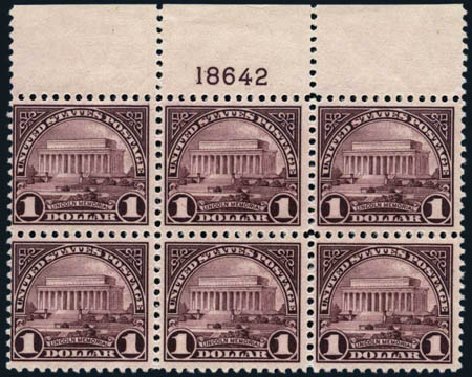 Prices of US Stamps Scott 571 - US$1.00 1923 Lincoln Memorial Perf 11. Harmer-Schau Auction Galleries, May 2013, Sale 97, Lot 401