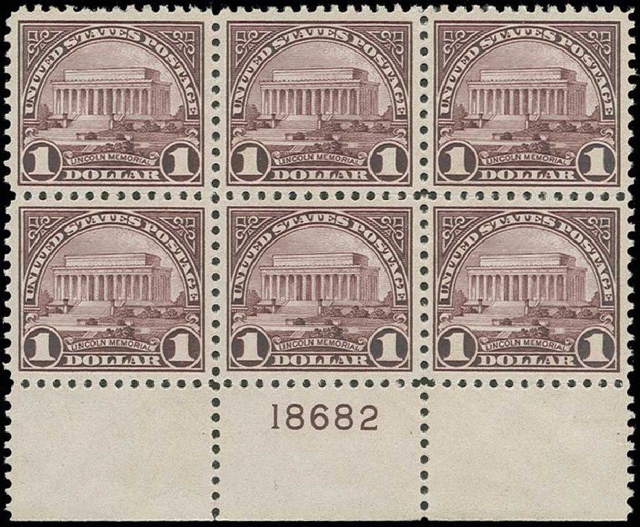 US Stamp Prices Scott Catalogue #571 - US$1.00 1923 Lincoln Memorial Perf 11. H.R. Harmer, Jun 2013, Sale 3003, Lot 1401