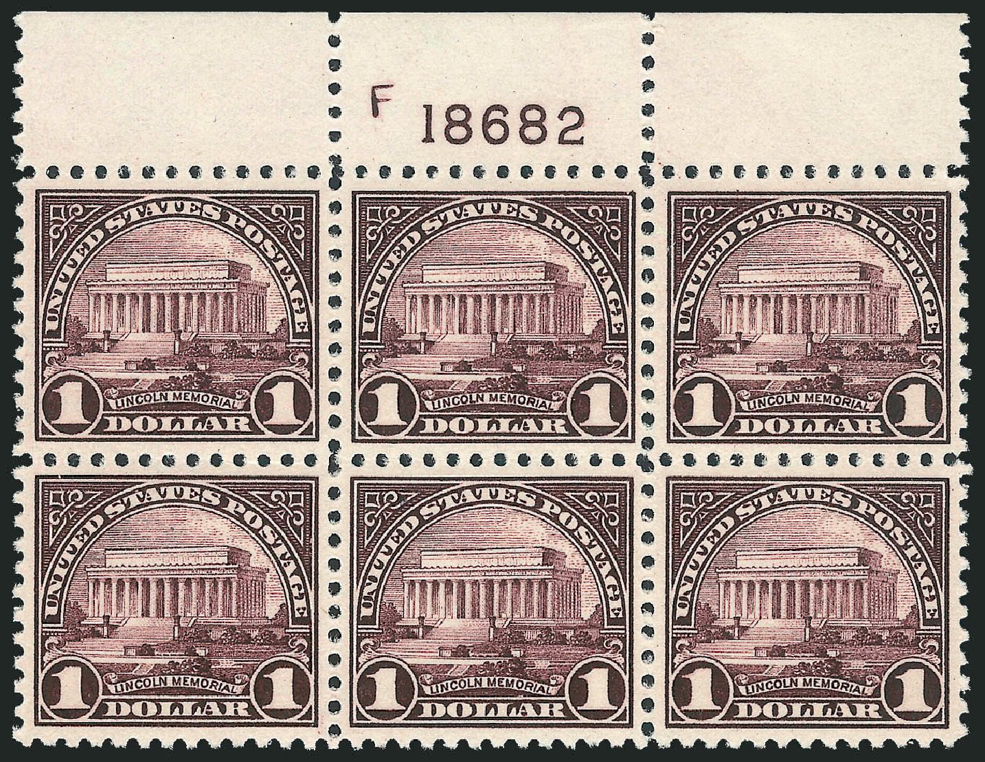 US Stamp Values Scott Cat. #571 - 1923 US$1.00 Lincoln Memorial Perf 11. Robert Siegel Auction Galleries, Dec 2012, Sale 1037, Lot 2131