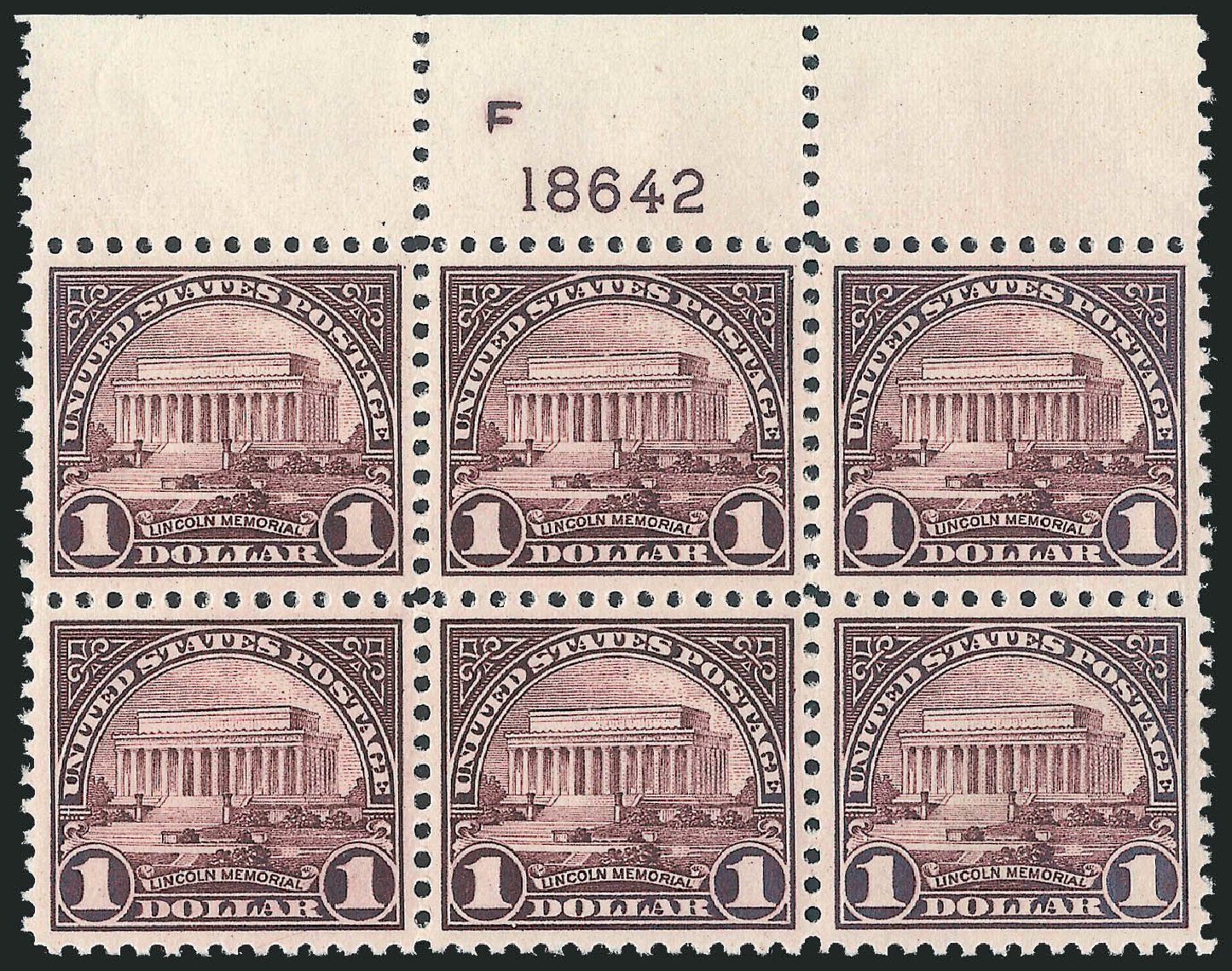 Prices of US Stamps Scott Catalog #571 - 1923 US$1.00 Lincoln Memorial Perf 11. Robert Siegel Auction Galleries, Jul 2013, Sale 1050, Lot 651