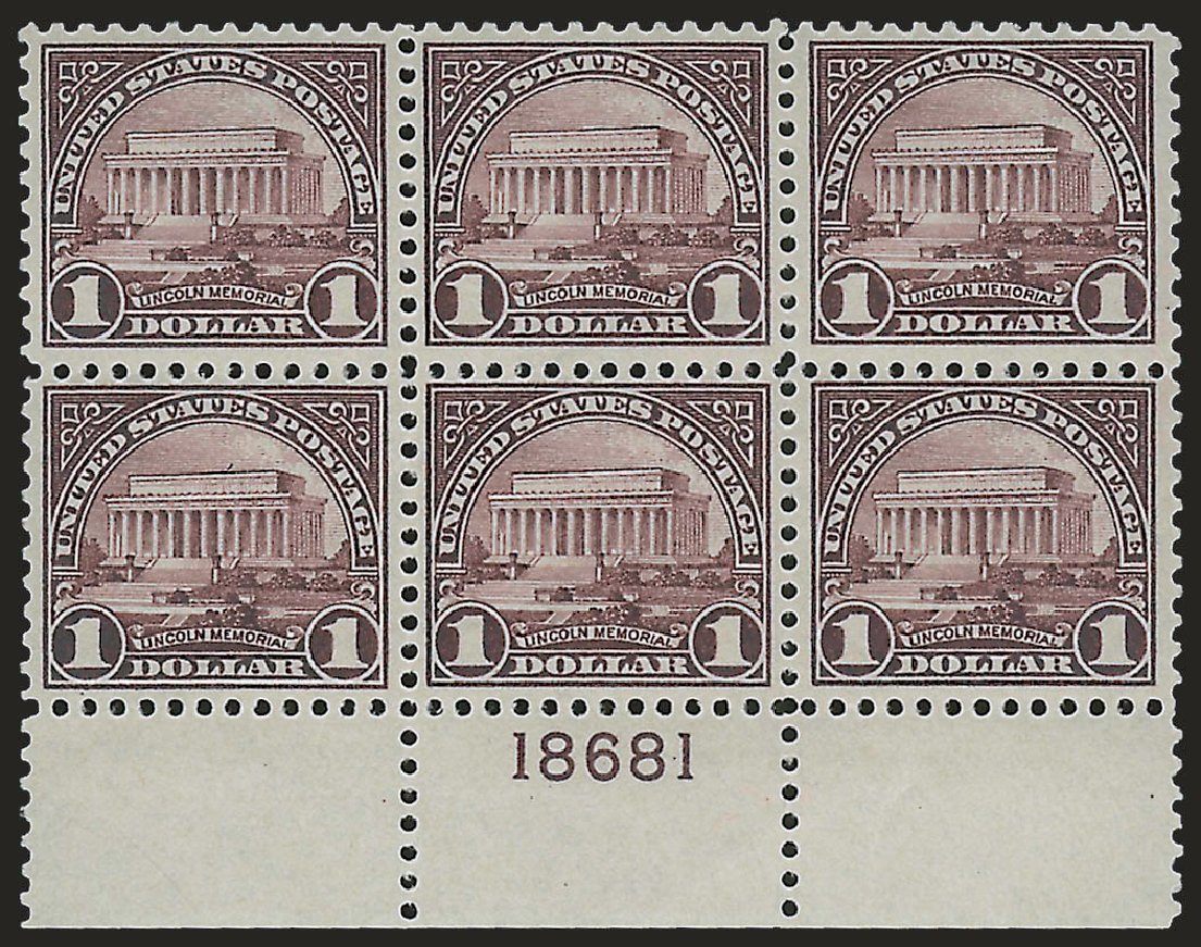 US Stamp Values Scott Catalog #571 - US$1.00 1923 Lincoln Memorial Perf 11. Robert Siegel Auction Galleries, Dec 2008, Sale 967, Lot 4951