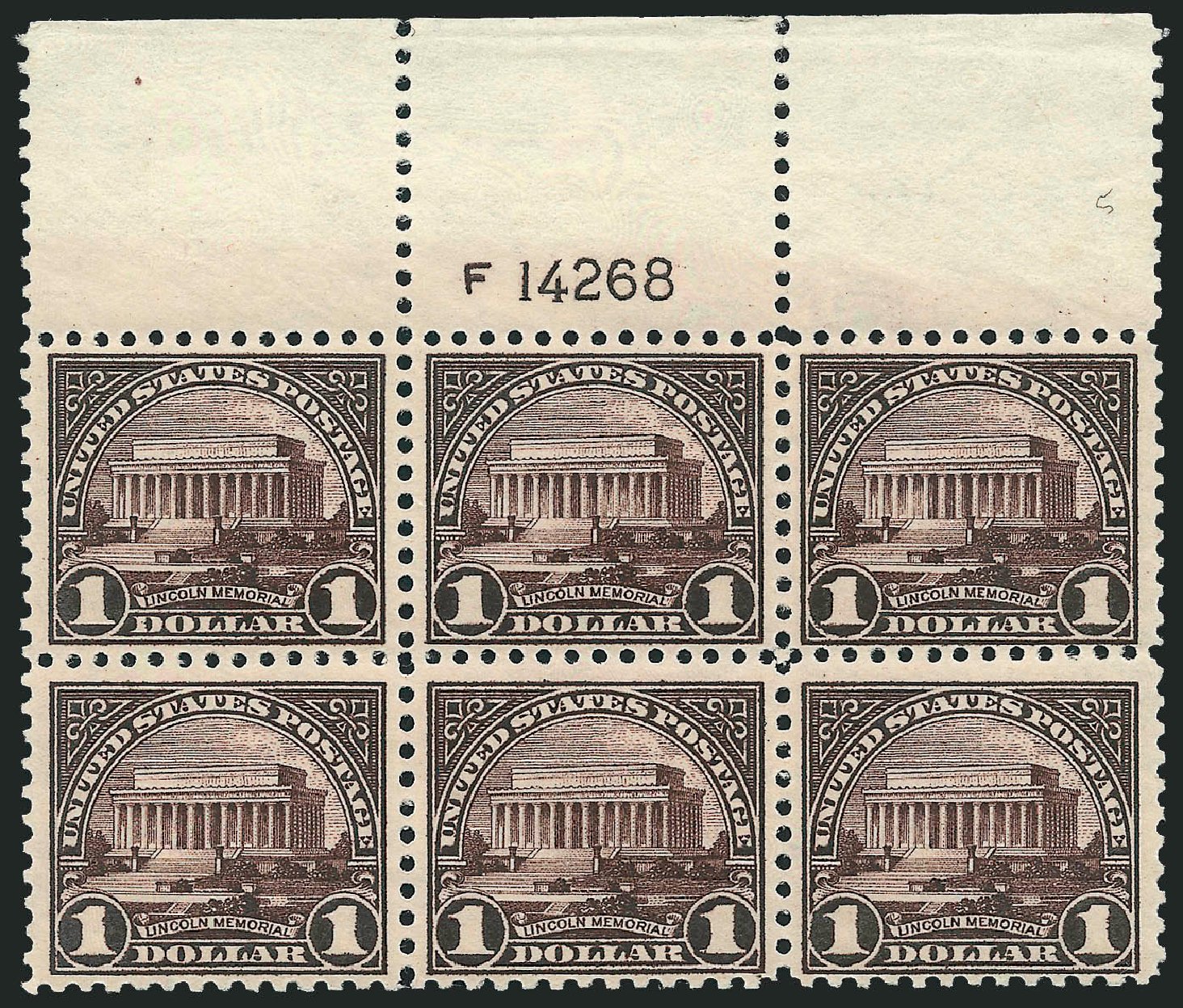 Cost of US Stamp Scott Catalogue #571 - US$1.00 1923 Lincoln Memorial Perf 11. Robert Siegel Auction Galleries, Apr 2009, Sale 971, Lot 1841