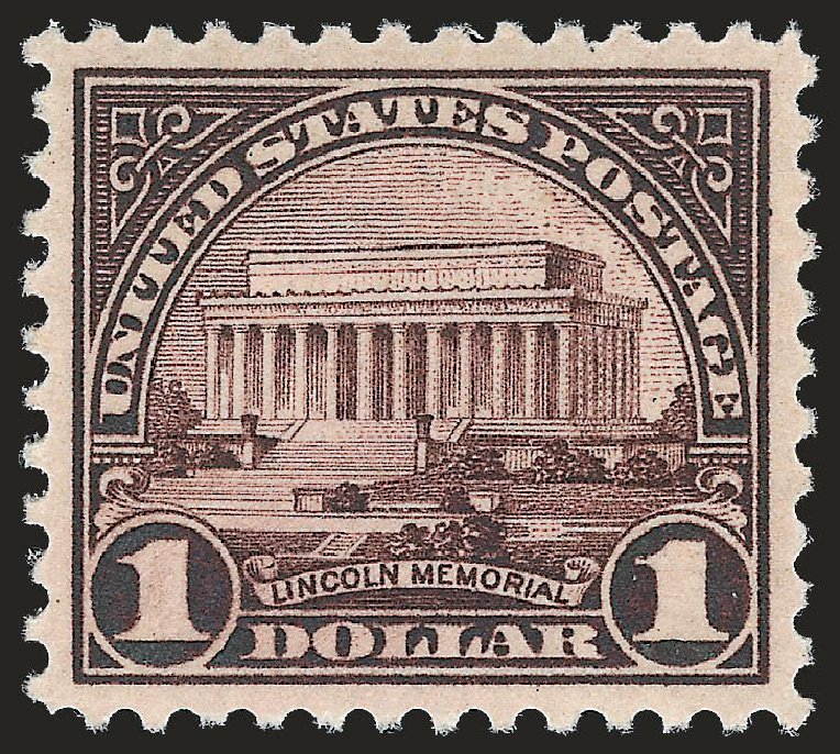 Costs of US Stamp Scott Catalog #571 - US$1.00 1923 Lincoln Memorial Perf 11. Robert Siegel Auction Galleries, Dec 2009, Sale 982, Lot 5951