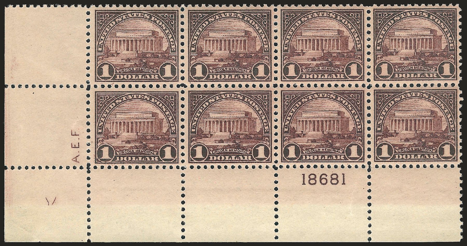 Price of US Stamp Scott Cat. 571 - 1923 US$1.00 Lincoln Memorial Perf 11. Robert Siegel Auction Galleries, Apr 2010, Sale 984, Lot 971