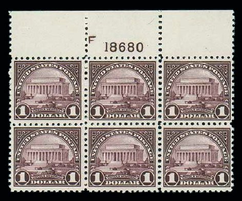 US Stamps Value Scott Catalogue #571 - US$1.00 1923 Lincoln Memorial Perf 11. Matthew Bennett International, Dec 2007, Sale 325, Lot 2244