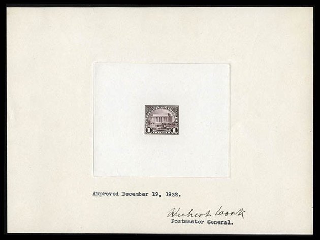 US Stamps Values Scott Catalogue # 571 - US$1.00 1923 Lincoln Memorial Perf 11. Matthew Bennett International, Sep 2012, Sale 346, Lot 874