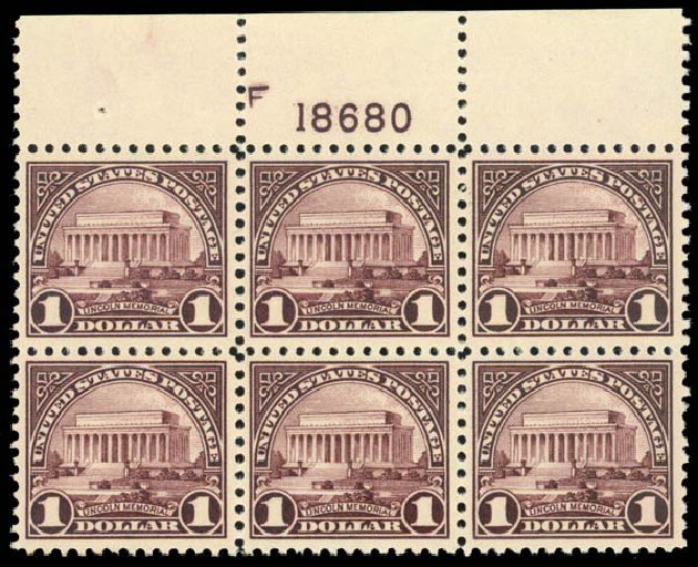Price of US Stamp Scott Catalogue #571: 1923 US$1.00 Lincoln Memorial Perf 11. Daniel Kelleher Auctions, Apr 2013, Sale 636, Lot 434