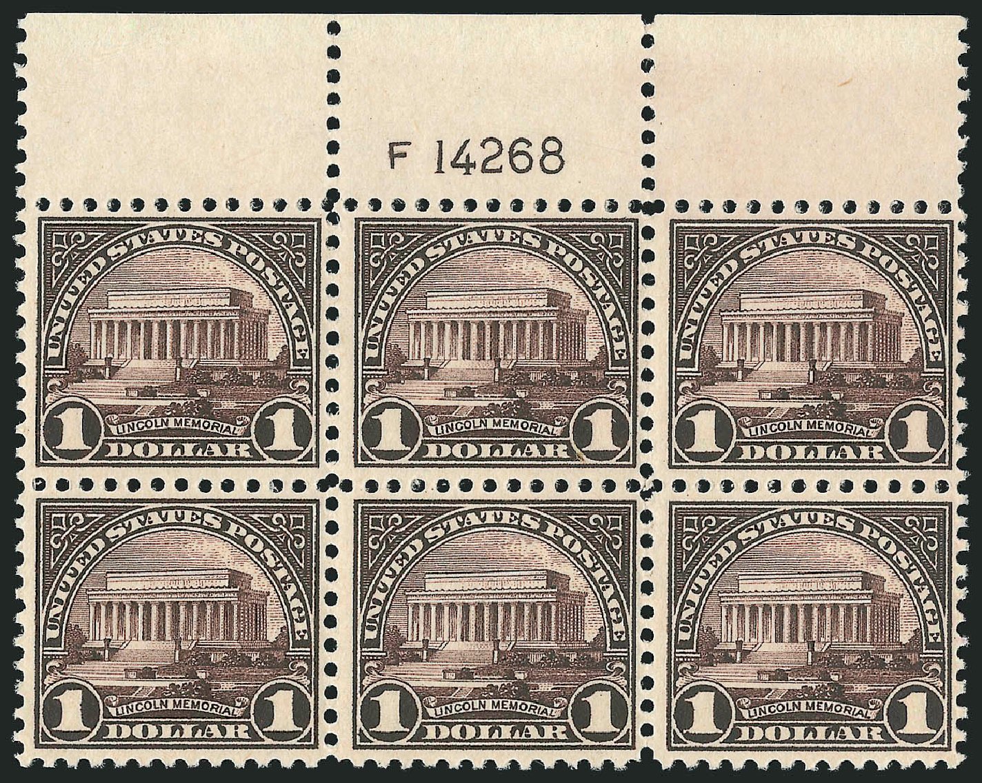 Price of US Stamps Scott Cat. # 571: US$1.00 1923 Lincoln Memorial Perf 11. Robert Siegel Auction Galleries, Jul 2014, Sale 1077, Lot 334