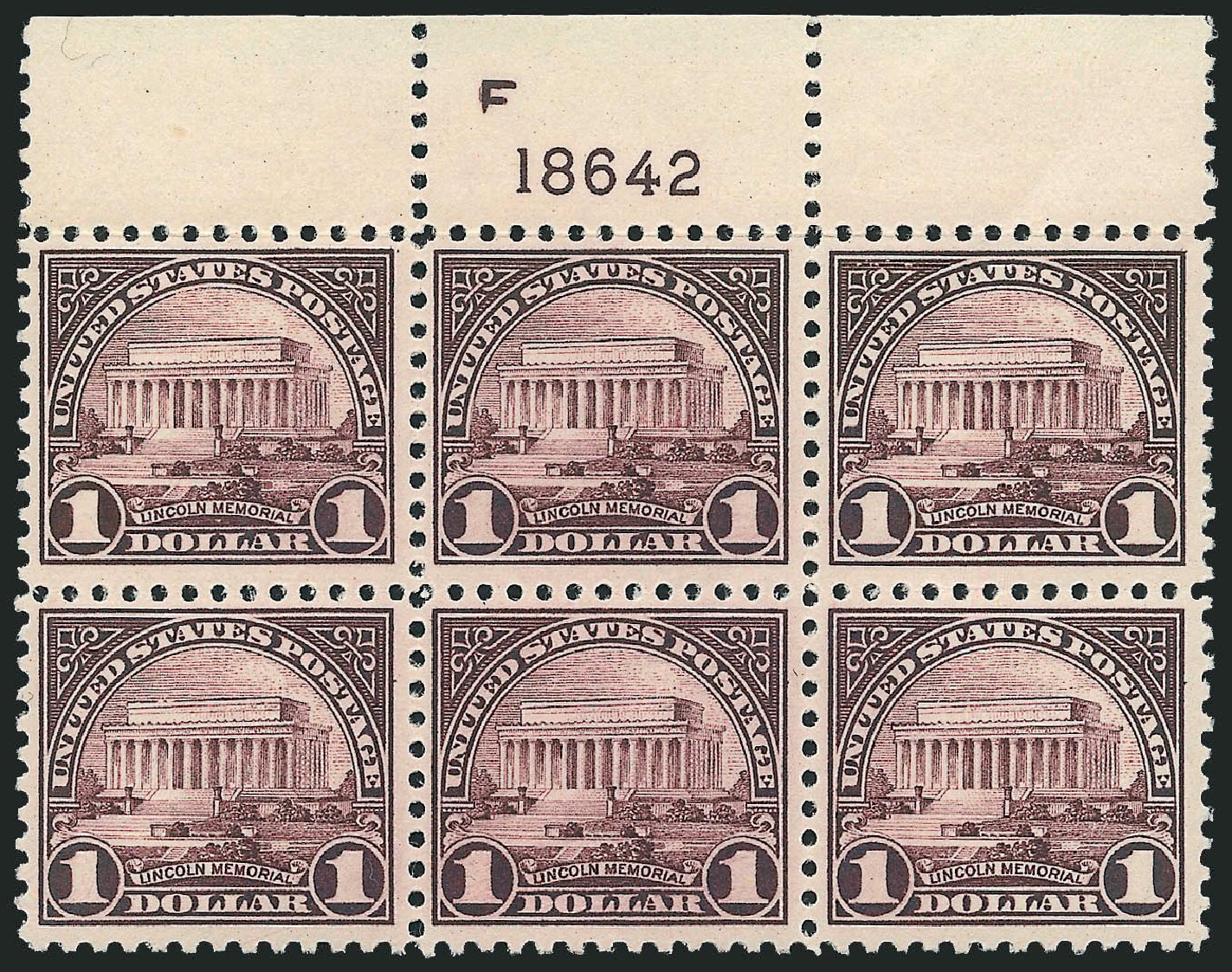 Prices of US Stamps Scott #571: US$1.00 1923 Lincoln Memorial Perf 11. Robert Siegel Auction Galleries, Apr 2009, Sale 971, Lot 1844