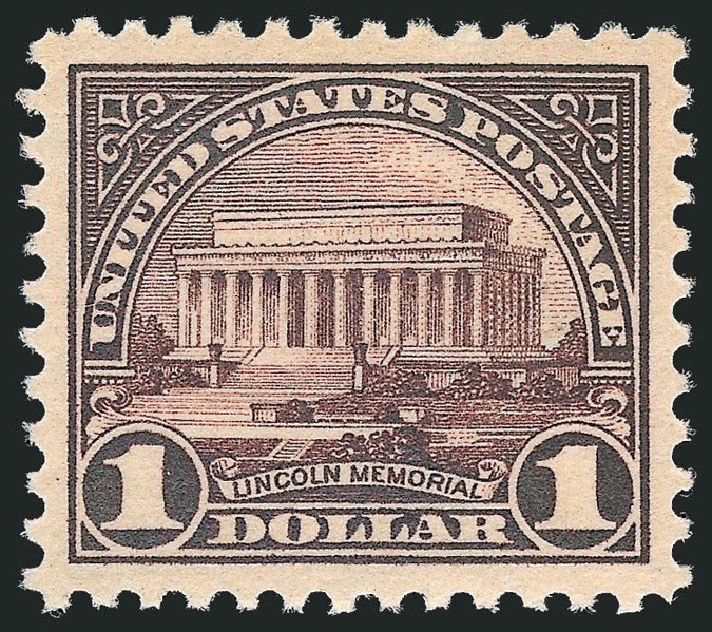 Values of US Stamp Scott Cat. # 571 - 1923 US$1.00 Lincoln Memorial Perf 11. Robert Siegel Auction Galleries, Sep 2009, Sale 976, Lot 2154
