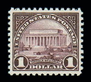 Cost of US Stamps Scott 571 - 1923 US$1.00 Lincoln Memorial Perf 11. Matthew Bennett International, Jun 2007, Sale 319, Lot 1515
