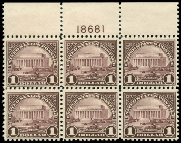 Prices of US Stamps Scott Cat. # 571 - US$1.00 1923 Lincoln Memorial Perf 11. Matthew Bennett International, Jun 2008, Sale 328, Lot 1055