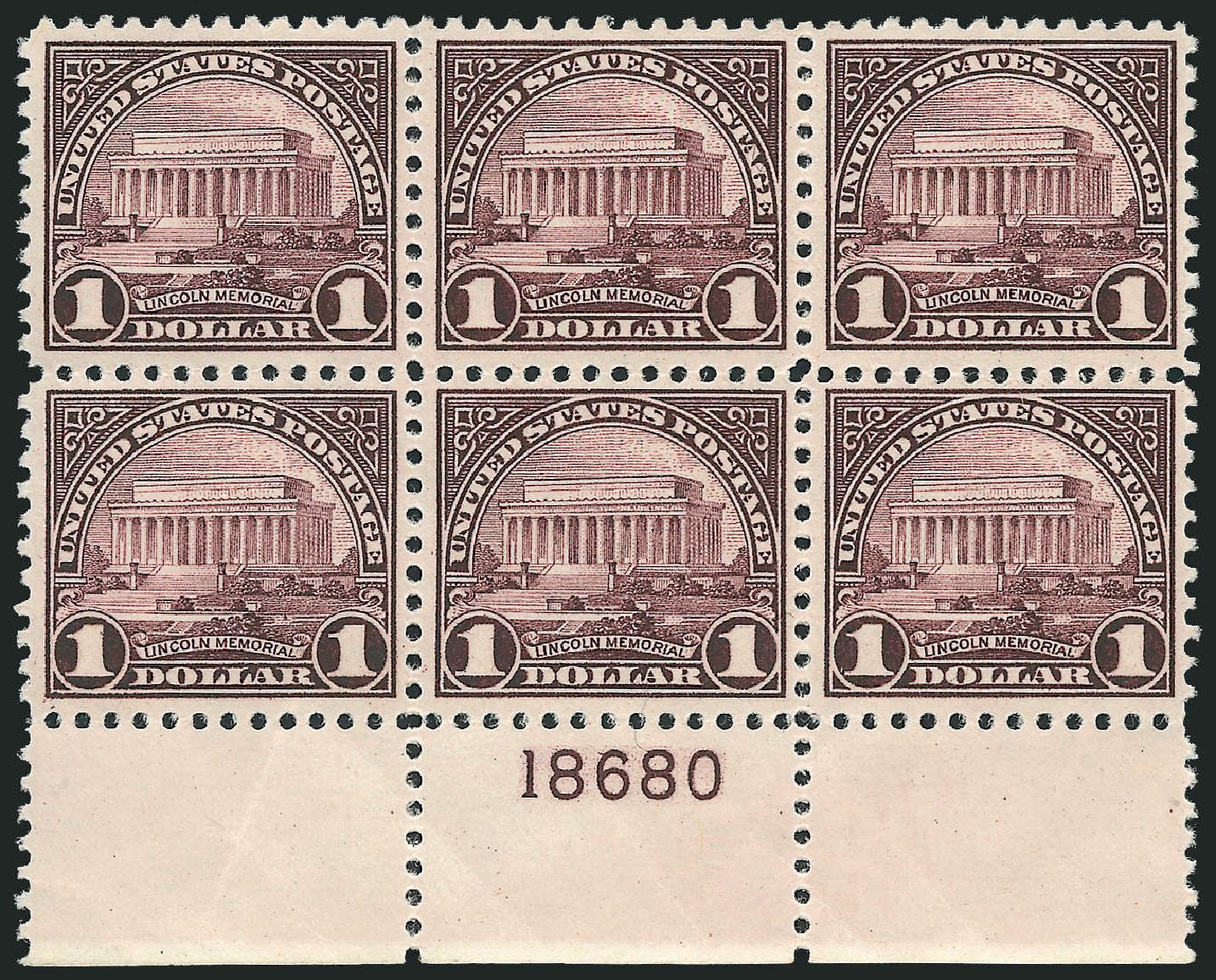 Value of US Stamp Scott #571: US$1.00 1923 Lincoln Memorial Perf 11. Robert Siegel Auction Galleries, Apr 2009, Sale 971, Lot 1845