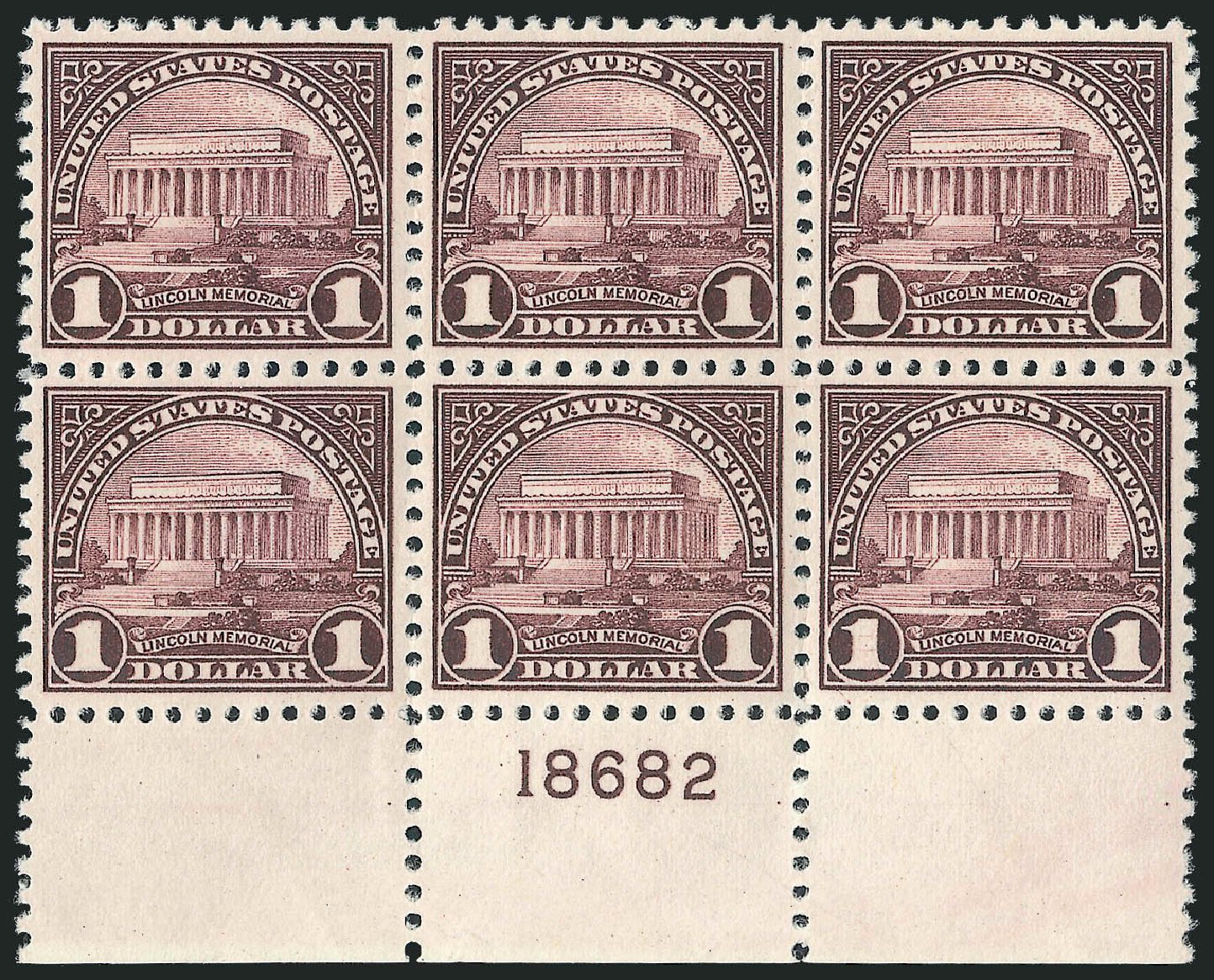 US Stamp Values Scott Catalog #571 - 1923 US$1.00 Lincoln Memorial Perf 11. Robert Siegel Auction Galleries, Sep 2009, Sale 976, Lot 2155