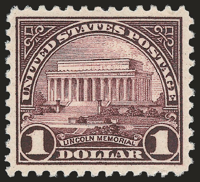 US Stamps Prices Scott #571 - US$1.00 1923 Lincoln Memorial Perf 11. Robert Siegel Auction Galleries, Jun 2010, Sale 992, Lot 2535