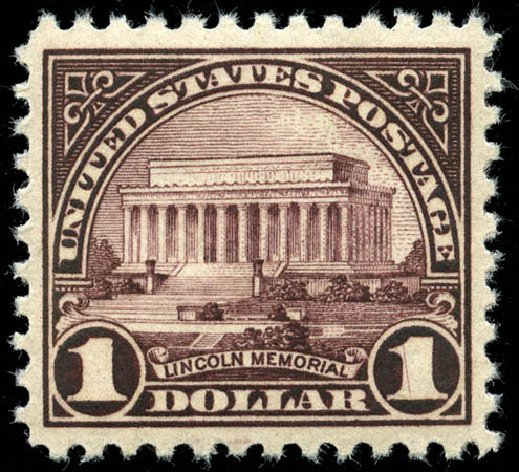 Prices of US Stamps Scott Cat. #571: 1923 US$1.00 Lincoln Memorial Perf 11. Matthew Bennett International, Jun 2008, Sale 328, Lot 1052