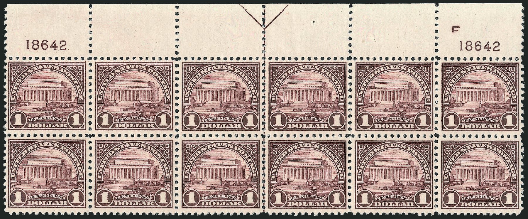 Values of US Stamps Scott Catalogue # 571: 1923 US$1.00 Lincoln Memorial Perf 11. Robert Siegel Auction Galleries, Jun 2011, Sale 1011, Lot 792