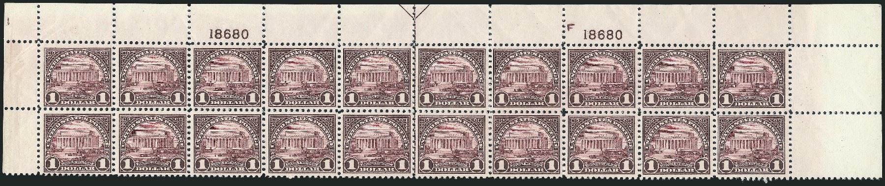 Prices of US Stamp Scott Catalog #571: 1923 US$1.00 Lincoln Memorial Perf 11. Robert Siegel Auction Galleries, Oct 2011, Sale 1014, Lot 2062