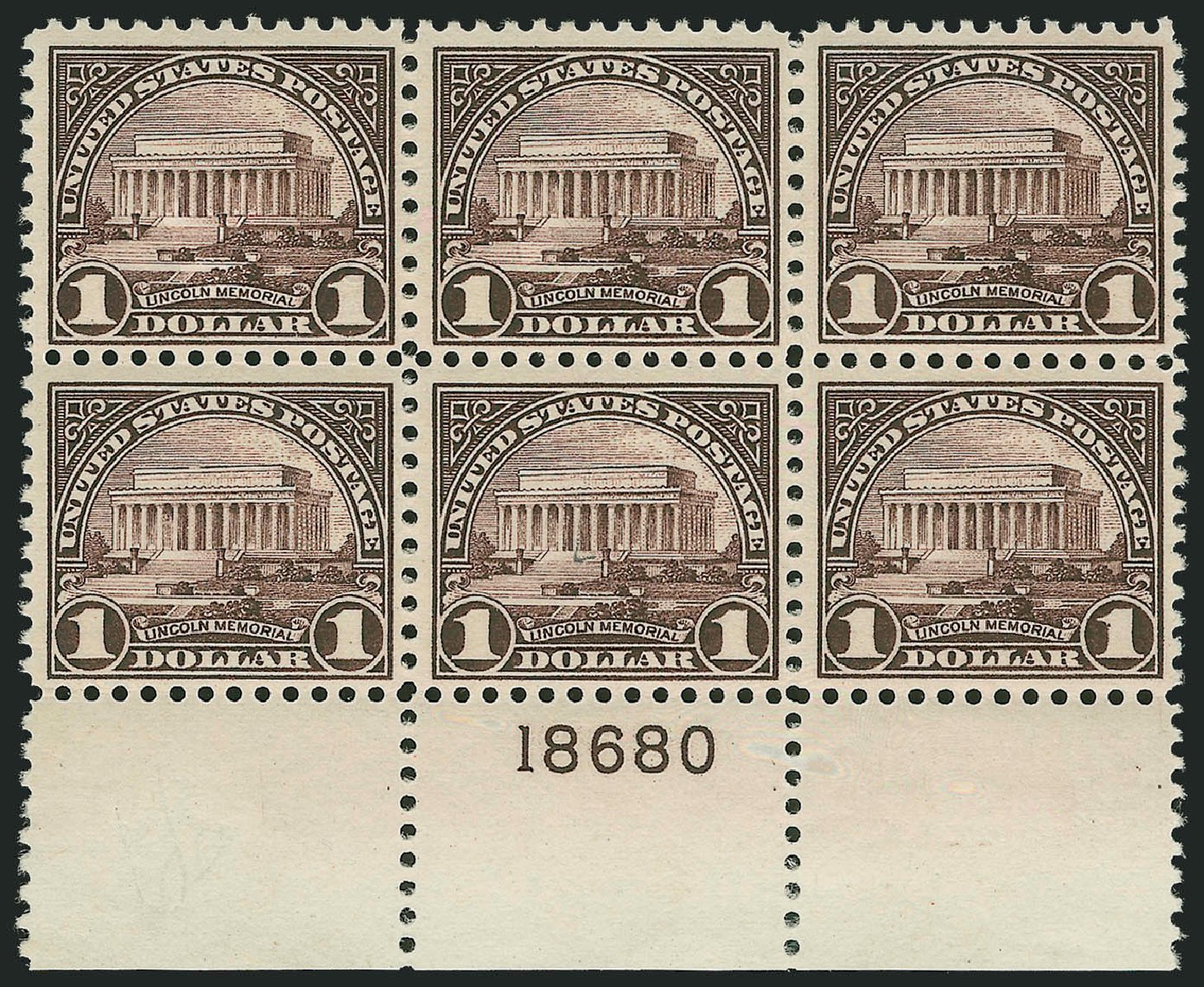 Price of US Stamps Scott Catalog 571: 1923 US$1.00 Lincoln Memorial Perf 11. Robert Siegel Auction Galleries, Dec 2012, Sale 1037, Lot 2132