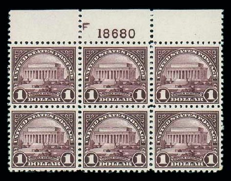 Price of US Stamp Scott # 571: US$1.00 1923 Lincoln Memorial Perf 11. Matthew Bennett International, Dec 2007, Sale 325, Lot 2243
