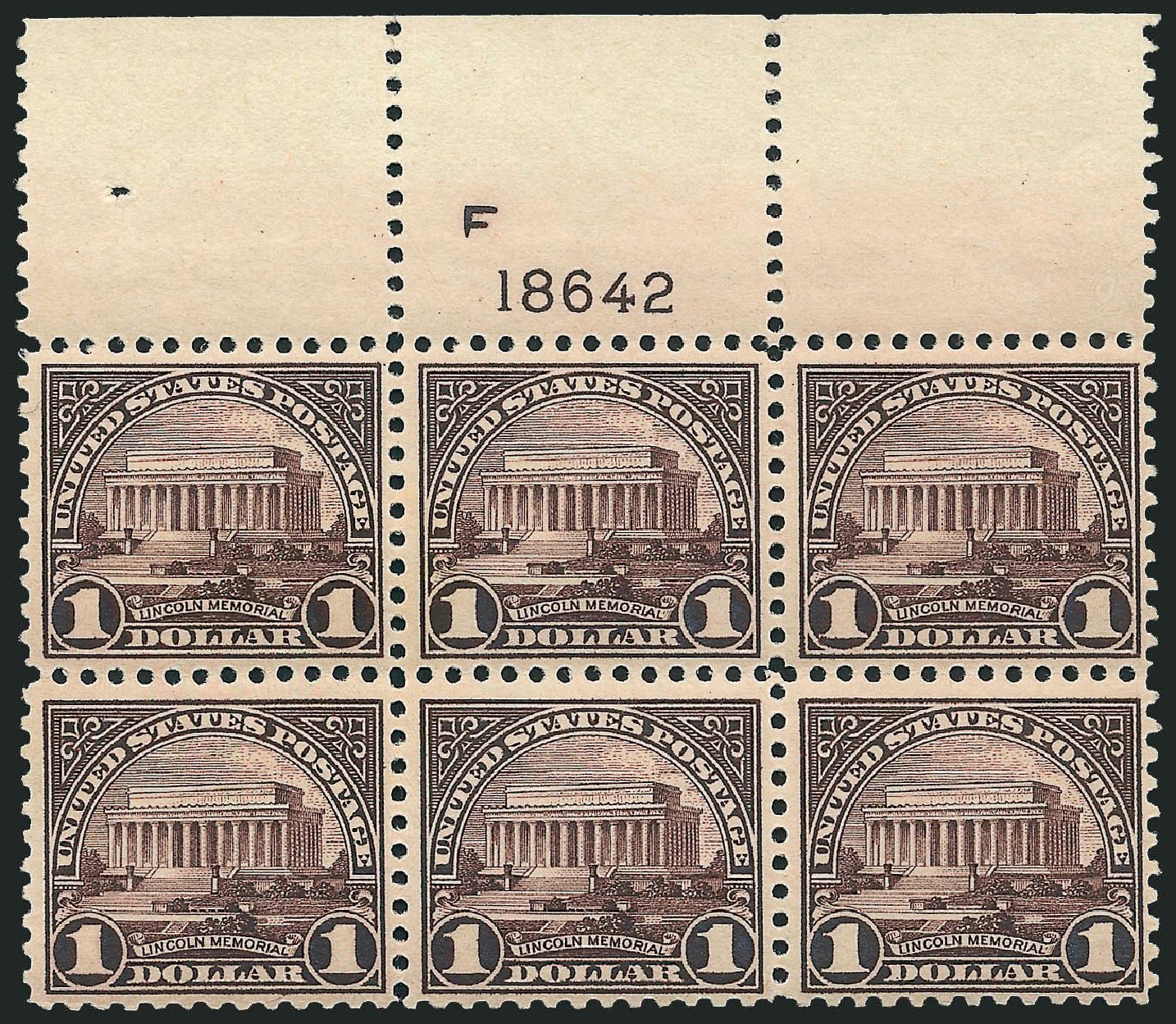 US Stamp Values Scott Catalog # 571: US$1.00 1923 Lincoln Memorial Perf 11. Robert Siegel Auction Galleries, Apr 2009, Sale 971, Lot 1843