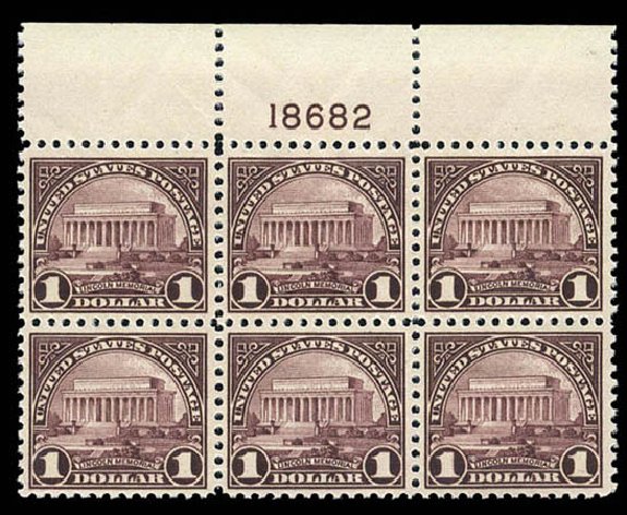 Values of US Stamps Scott Catalog 571: 1923 US$1.00 Lincoln Memorial Perf 11. Matthew Bennett International, Feb 2012, Sale 340, Lot 506