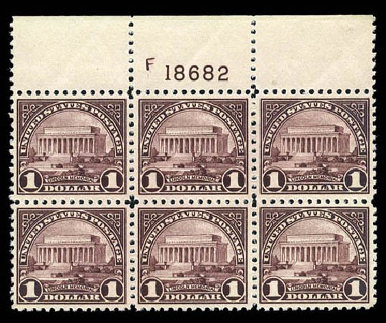 Costs of US Stamps Scott 571 - 1923 US$1.00 Lincoln Memorial Perf 11. Matthew Bennett International, Mar 2012, Sale 344, Lot 4706