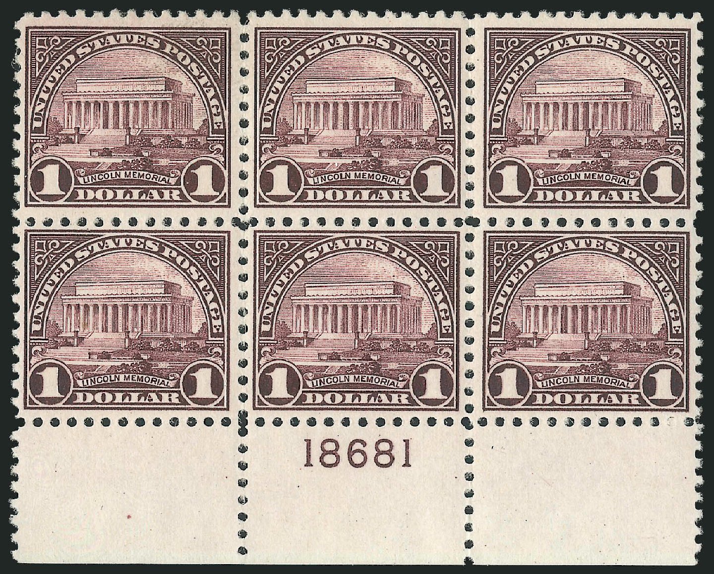 Value of US Stamps Scott 571: 1923 US$1.00 Lincoln Memorial Perf 11. Robert Siegel Auction Galleries, Mar 2011, Sale 1007, Lot 2846