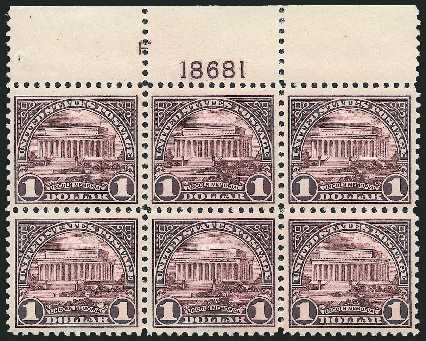 Cost of US Stamps Scott Catalog # 571 - 1923 US$1.00 Lincoln Memorial Perf 11. Robert Siegel Auction Galleries, Sep 2009, Sale 976, Lot 2156
