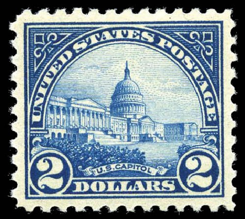 Values of US Stamps Scott Cat. # 572: 1923 US$2.00 US Capitol Perf 11. Matthew Bennett International, Feb 2012, Sale 340, Lot 507