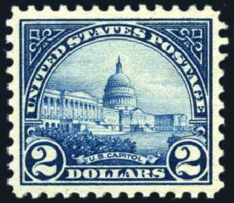 US Stamps Prices Scott Catalog # 572 - US$2.00 1923 US Capitol Perf 11. Harmer-Schau Auction Galleries, Jun 2008, Sale 78, Lot 1638