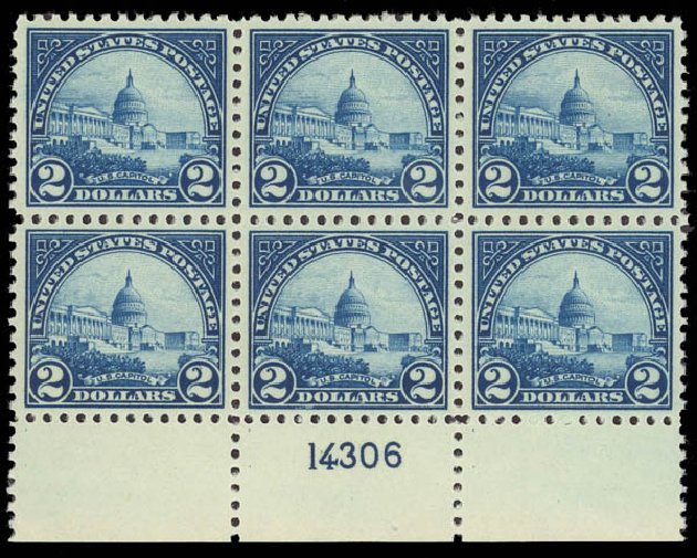 US Stamp Prices Scott Cat. #572: US$2.00 1923 US Capitol Perf 11. Daniel Kelleher Auctions, Jan 2012, Sale 628, Lot 569