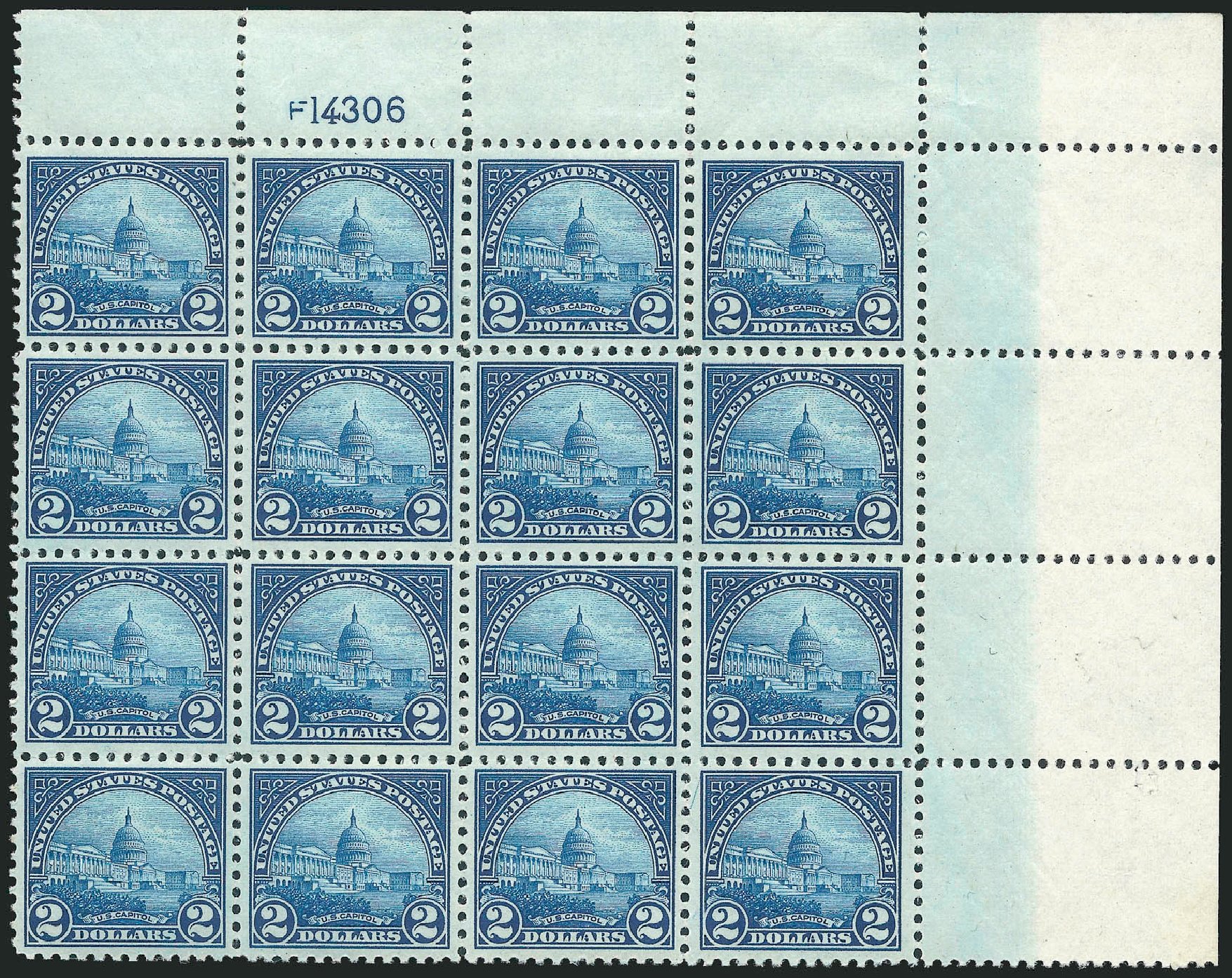 US Stamp Values Scott Cat. 572 - US$2.00 1923 US Capitol Perf 11. Robert Siegel Auction Galleries, Oct 2010, Sale 997, Lot 6099