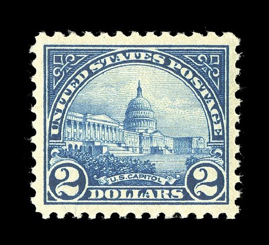 Values of US Stamp Scott Cat. #572: US$2.00 1923 US Capitol Perf 11. Spink Shreves Galleries, May 2014, Sale 148, Lot 349