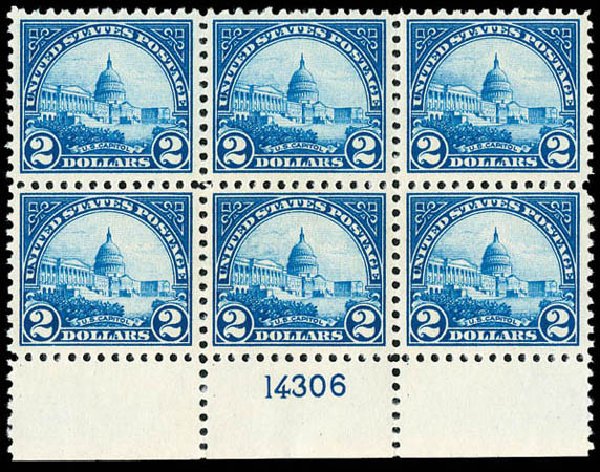 Costs of US Stamp Scott Catalogue #572: US$2.00 1923 US Capitol Perf 11. Matthew Bennett International, Dec 2008, Sale 330, Lot 1850
