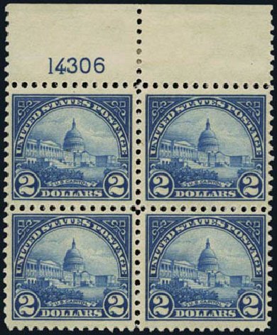 Cost of US Stamps Scott Catalogue 572: 1923 US$2.00 US Capitol Perf 11. Harmer-Schau Auction Galleries, Oct 2011, Sale 91, Lot 290