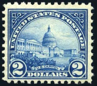 US Stamp Values Scott # 572 - 1923 US$2.00 US Capitol Perf 11. Harmer-Schau Auction Galleries, Oct 2008, Sale 79, Lot 231