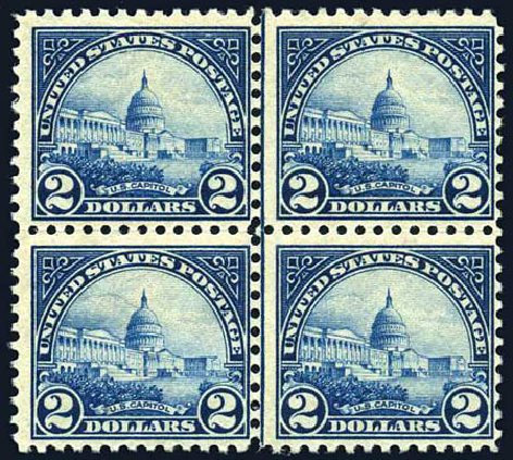 Value of US Stamps Scott Catalogue # 572 - 1923 US$2.00 US Capitol Perf 11. Harmer-Schau Auction Galleries, Jul 2010, Sale 86, Lot 561